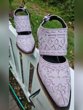 Lane Robin Slingback Mule Lovely Lavender Tooled Leather Size 7